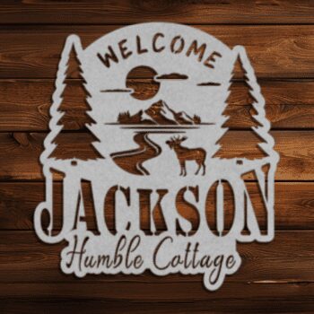 Moose Personalized Metal Sign - Arched Top Park Sign With Side Trees - Image 2