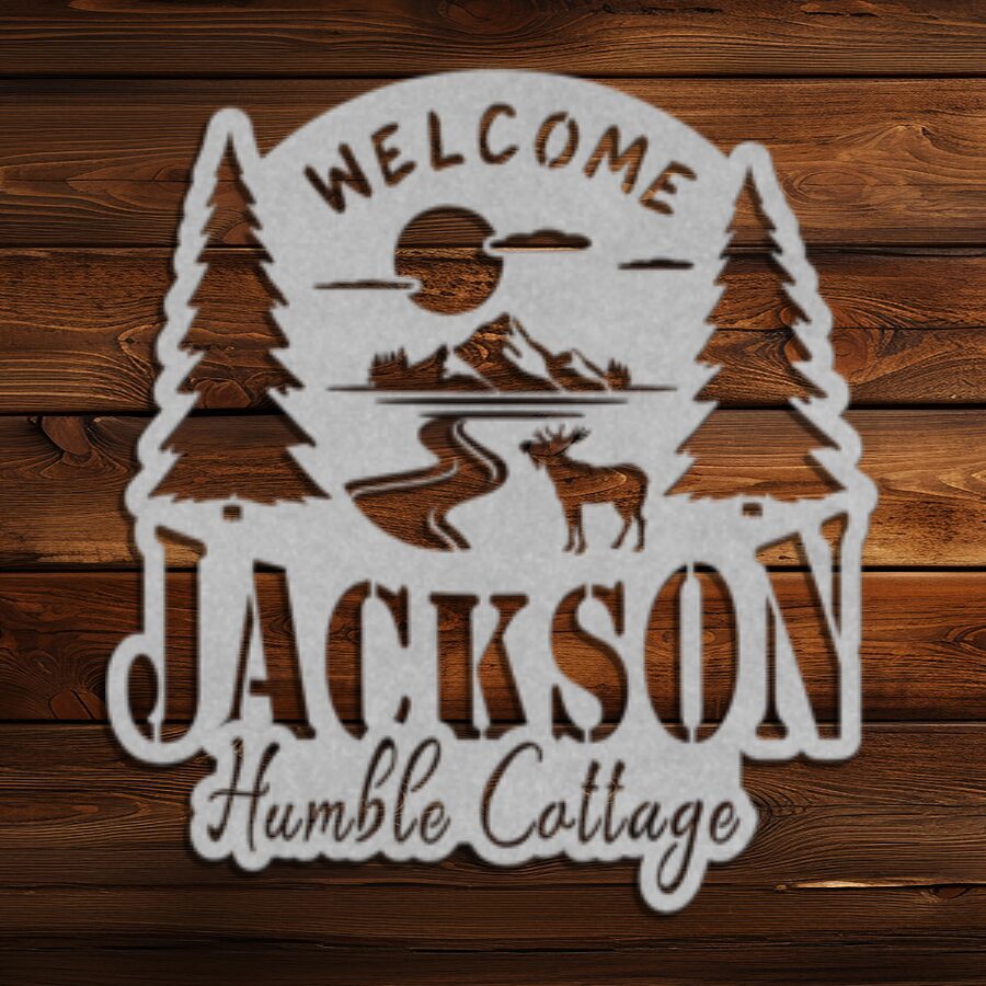 Arched_Top_Park_Sign_With_Side_Trees_Silver_Transparent_Mockup-log wall background Moose Personalized Metal Sign