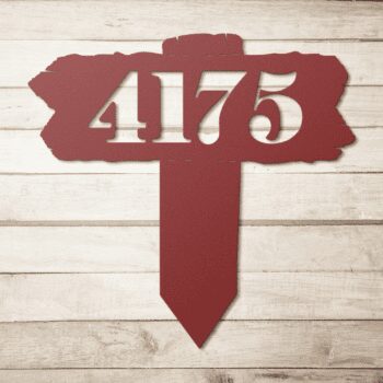 Metal Address Sign For Yard-Rustic Wood Look With Stake - Image 3