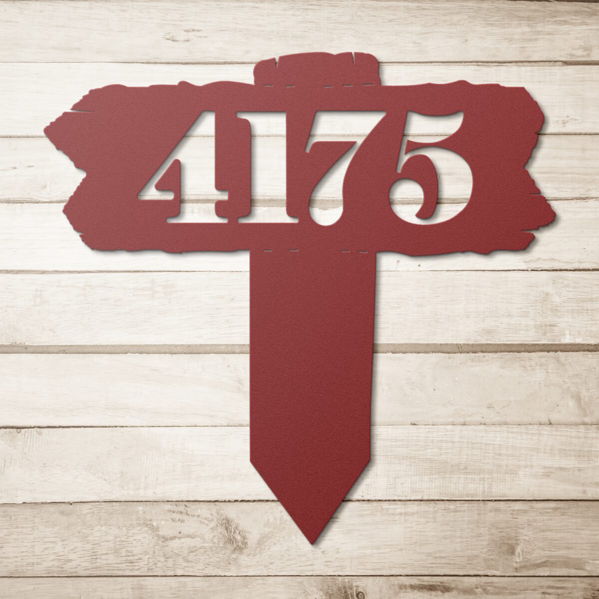 Rustic_Wood_Look_-_Staked_Address_Only_Red_Simple_Wood_BKGD_Mockup-thumb.png Metal Address Sign For Yard-Rustic Wood Look With Stake - Image 3