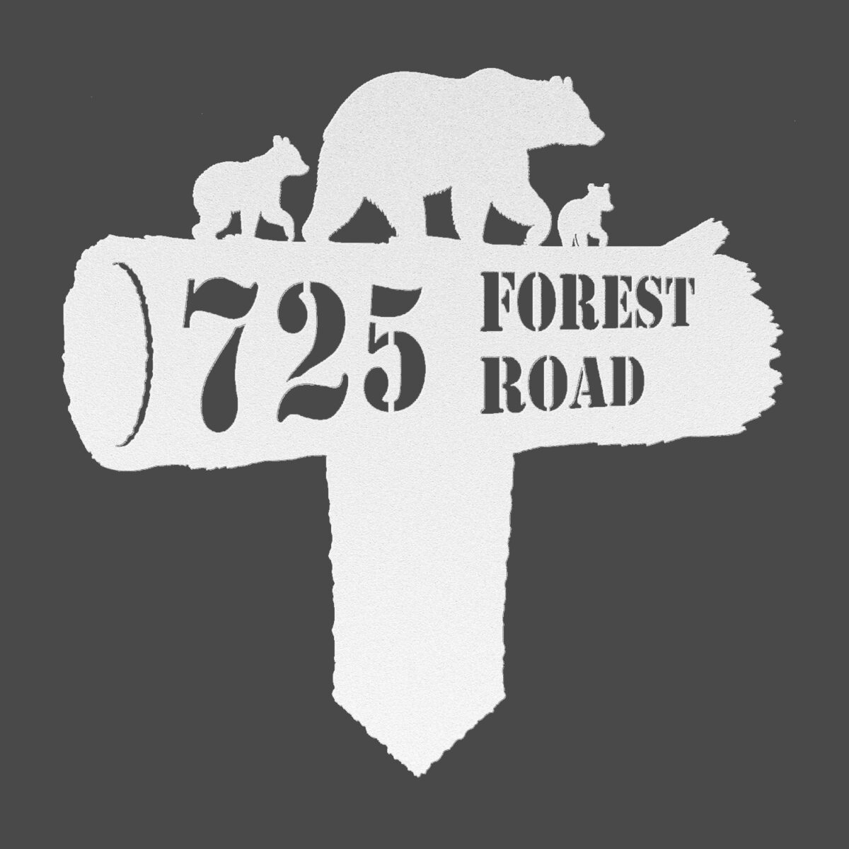 Staked_Log_With_Bear_Family_White_Gray_BG_Mockup-thumb Personalized Bear Yard Address Sign – Rustic Metal Wildlife House Number Sign - Image 6