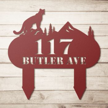 Metal Custom Address Sign Staked With Cougar Setting Atop - Image 5