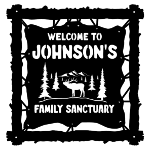 Log frame with stretched hide inside - Bugling Elk and trees