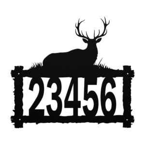 Custom metal address sign with bedded elk on top