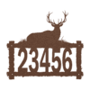 a house number and elk on a log frame