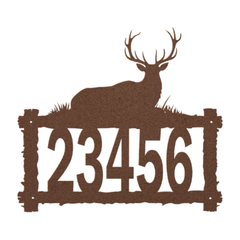 a house number and elk on a log frame