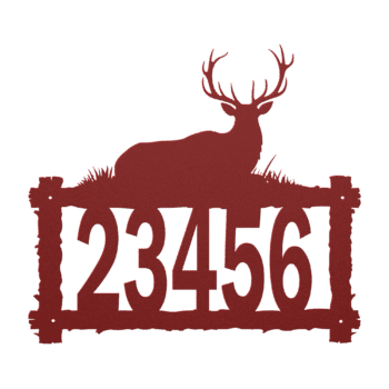 a house number and elk on a log frame