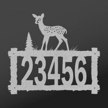 Custom address metal sign with a fawn top