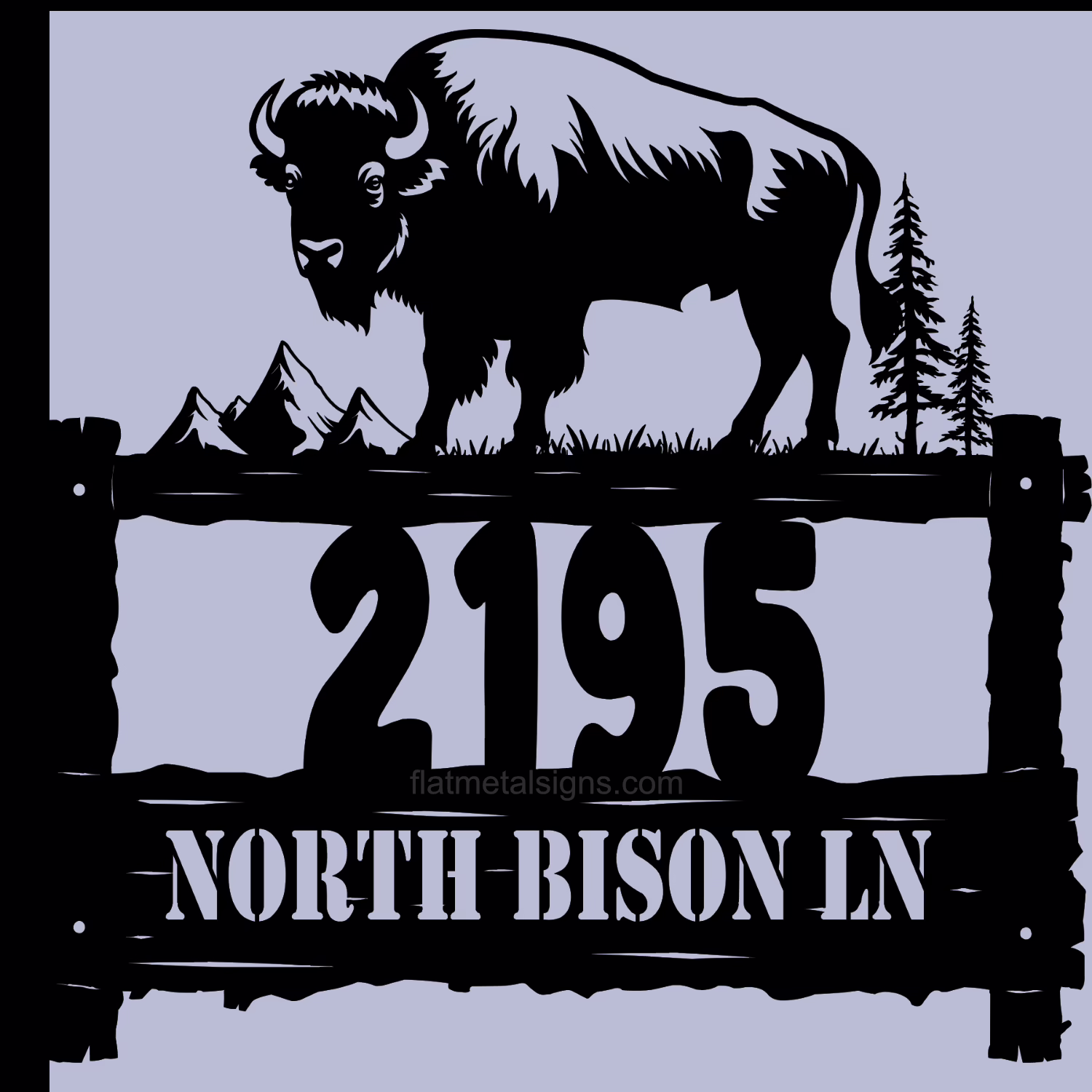 Address_with_street_name_log_border-Bison_on_top-little blue opacity-wm Custom Bison Metal Wall Address Sign - Image 1
