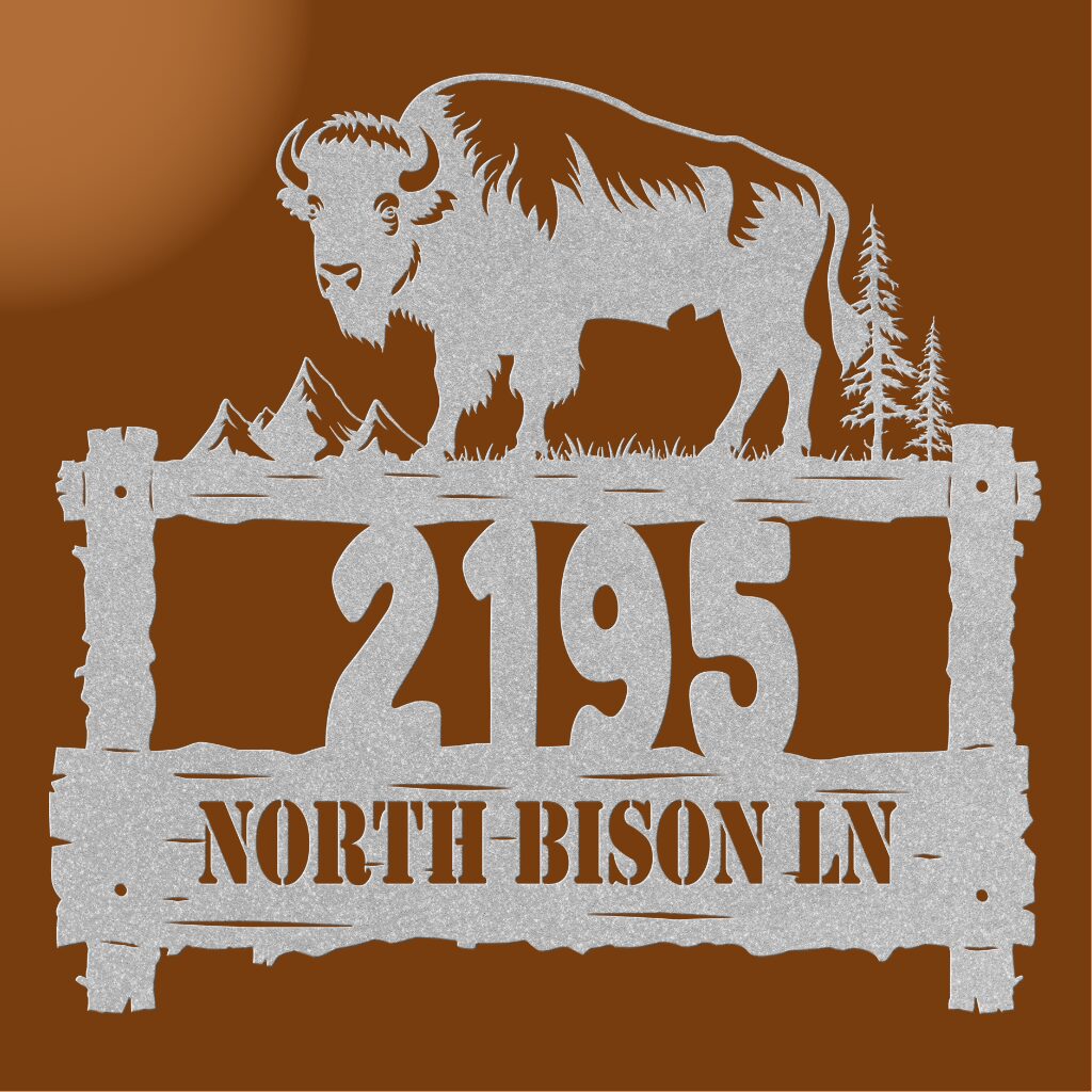 Bison_Metal_Wall_Address_Sign_Silver_brown-BG_Mockup Custom Bison Metal Wall Address Sign - Image 5