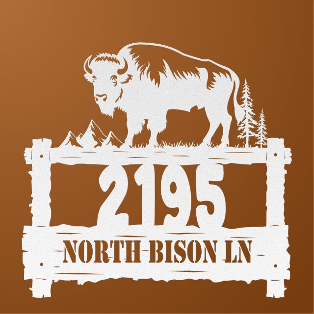 Bison_Metal_Wall_Address_Sign_White_Transparent-brwn-BG_Mockup Custom Bison Metal Wall Address Sign - Image 4