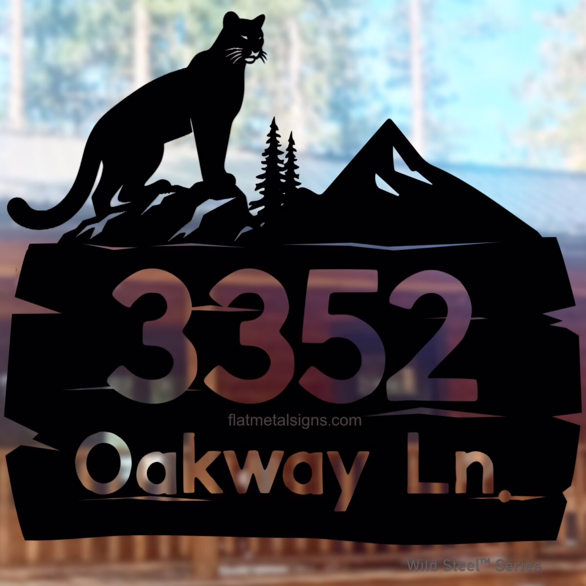 Cougar Metal Sign – Rustic Log Frame Wall Art or Yard Decor | Wild Steel Series - Image 2