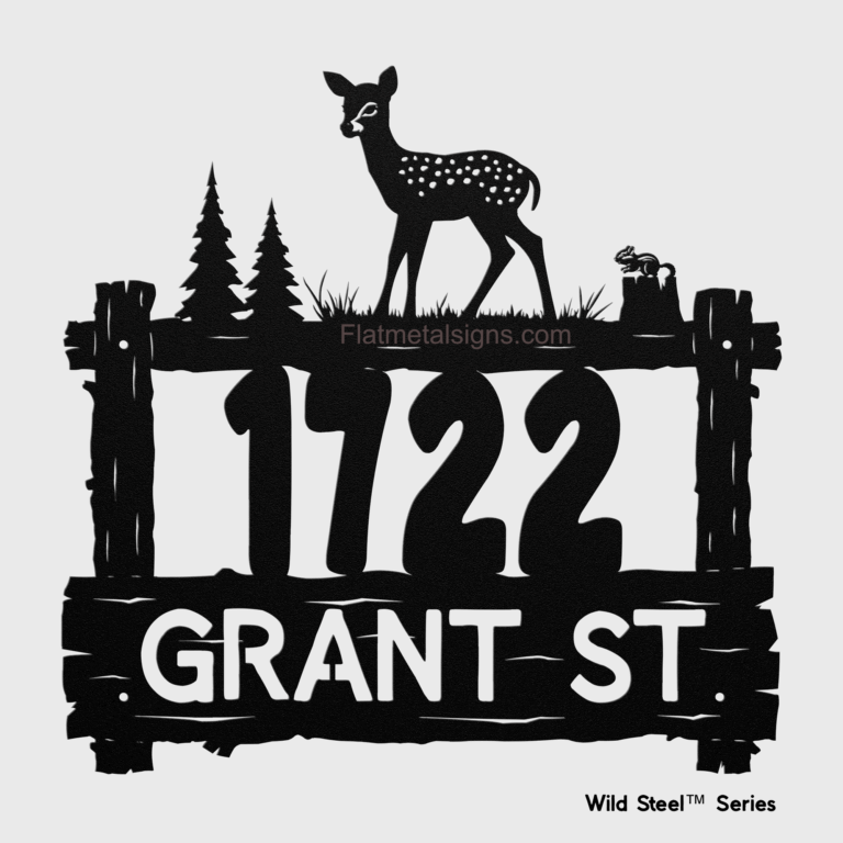 custom fawn metal address sign – Wild Steel™ Series design