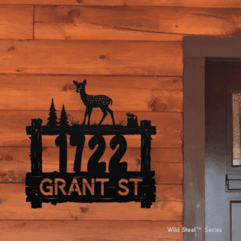 Custom Fawn Metal Address Sign - Log Frame - Chipmunk - Wild Steel Series - Image 2