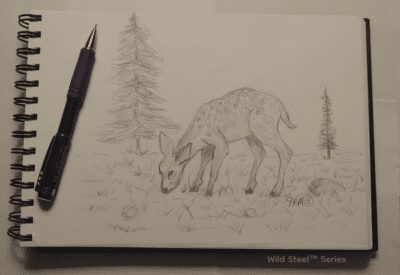 Sketch of foraging fawn used to inspire a custom Wild Steel™ Series metal sign