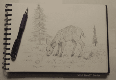 Sketch of foraging fawn used to inspire a custom Wild Steel™ Series metal sign