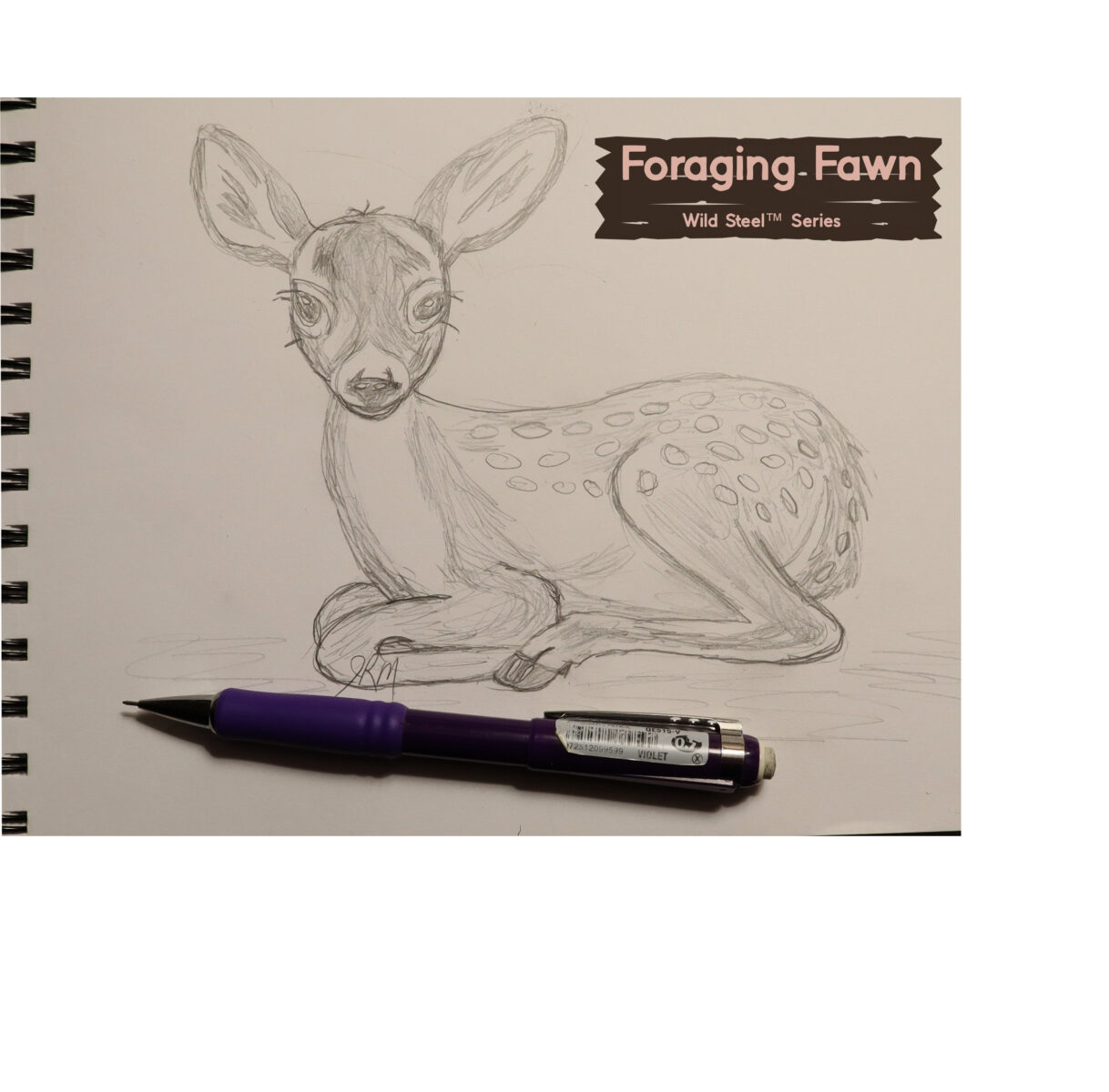 Foraging fawn wildlife sketch inspiration for metal art sign.