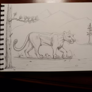 Original cougar sketch used to create Stealth in the Pines metal sign for Wild Steel Series