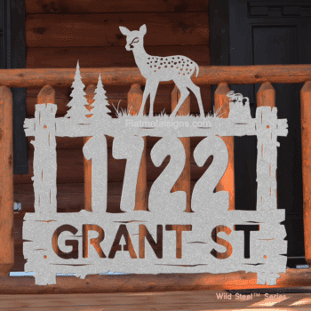 Custom Fawn Metal Address Sign - Log Frame - Chipmunk - Wild Steel Series - Image 6