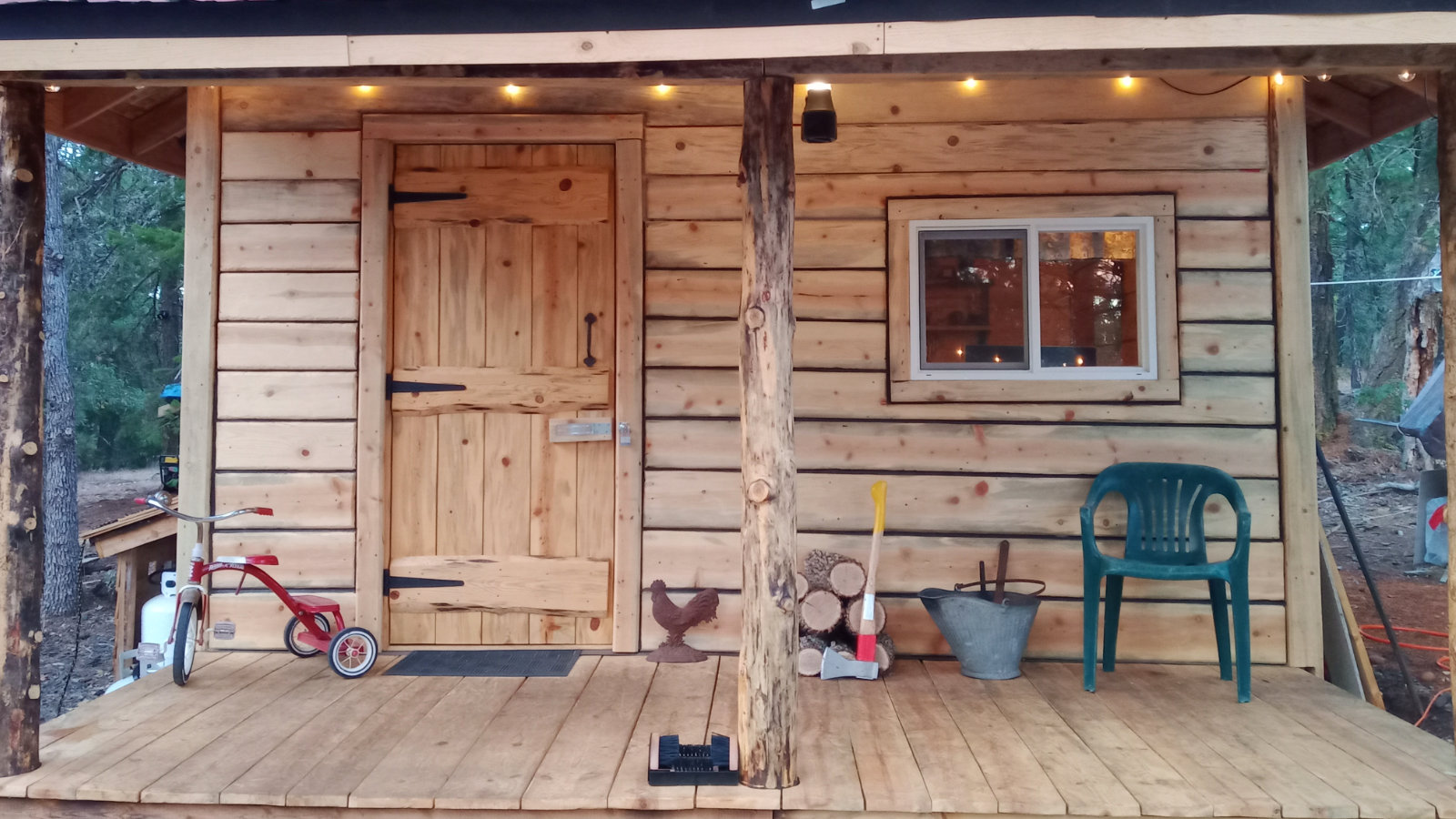 Rustic cabin porch where chipmunks often scurry and explore.