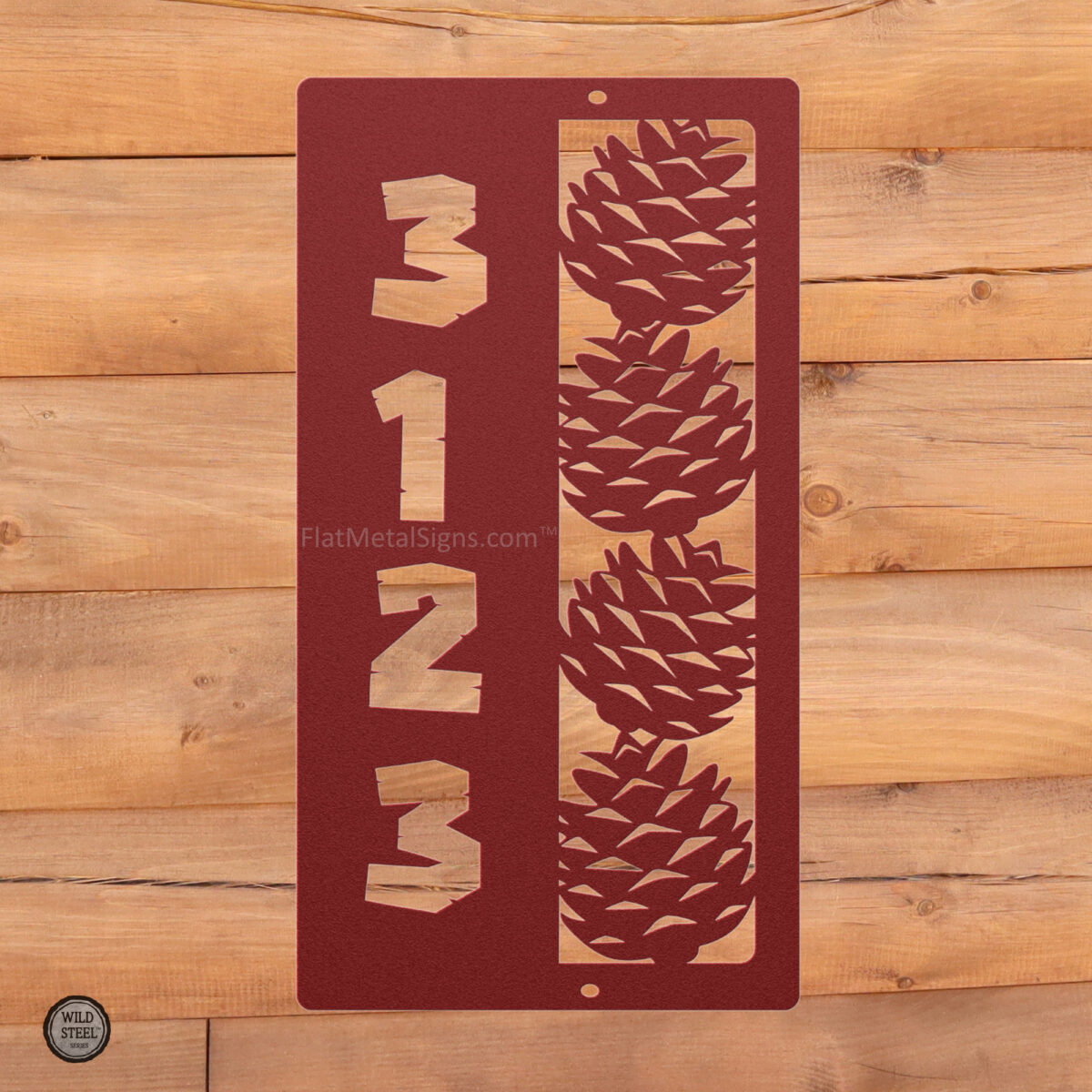 Add_Rustic_Charm_with_a_Vertical_Pinecon_Red_log-wall_Mockup-watermark-brand Add Rustic Charm with a Vertical Pinecone Address Sign - Image 2