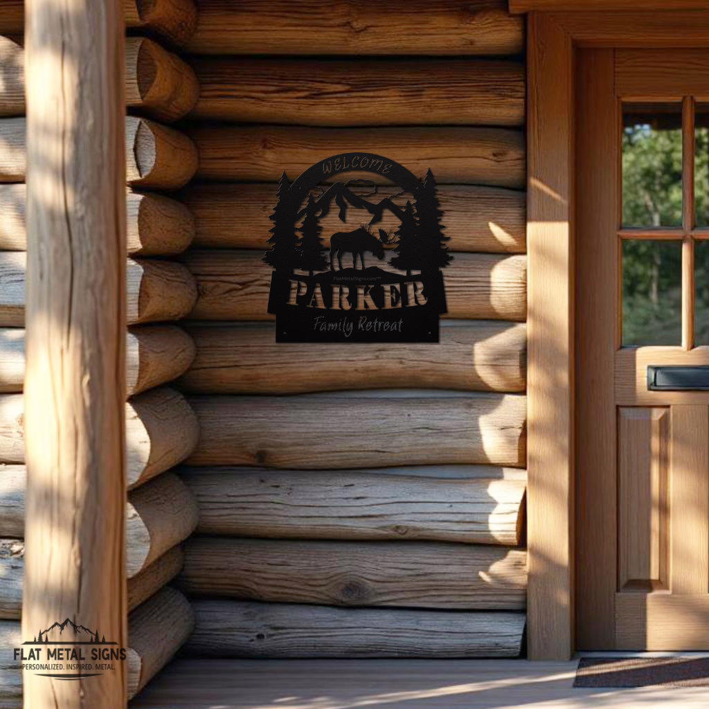 Arched Top Welcome-with-black-Moose-cabin-mockup arched welcome moose sign