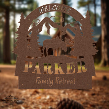 Custom Moose Family Retreat Sign in black powder coat