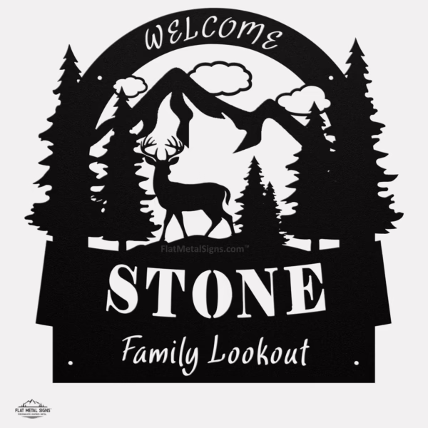 Arched Deer Welcome Sign family name and custom place