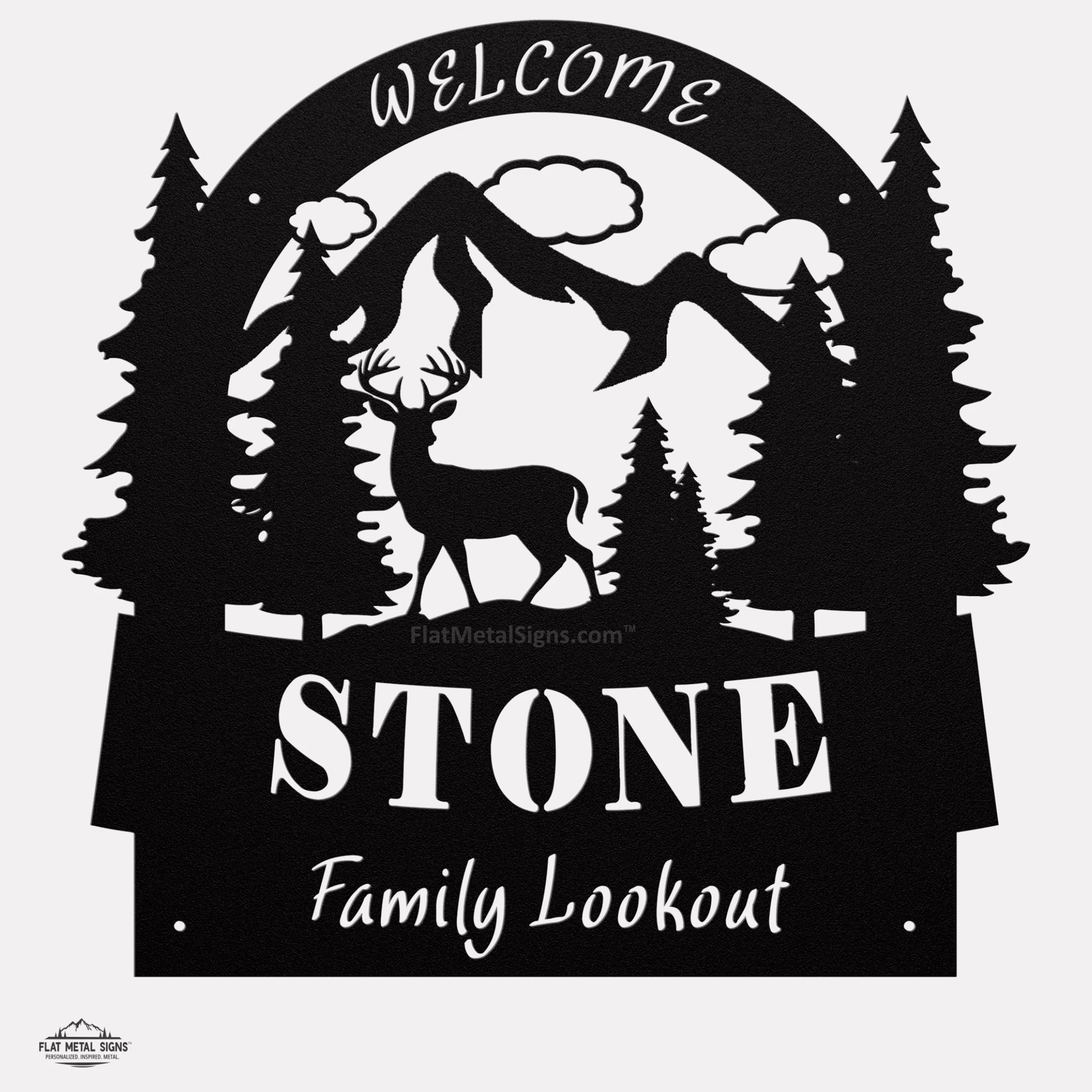Arched-Welcome-Buck Arched Deer Welcome Sign family name and custom place