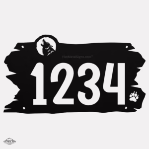 rustic wolf address sign custom numbers and paw print
