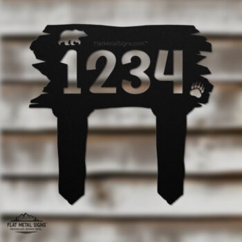 rustic bear yard address sign for driveway entry