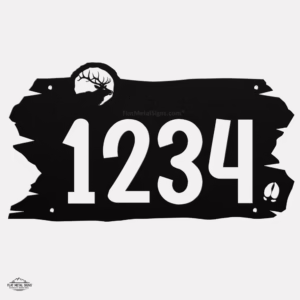 Black elk address sign in steel with custom house numbers for rustic cabin décor
