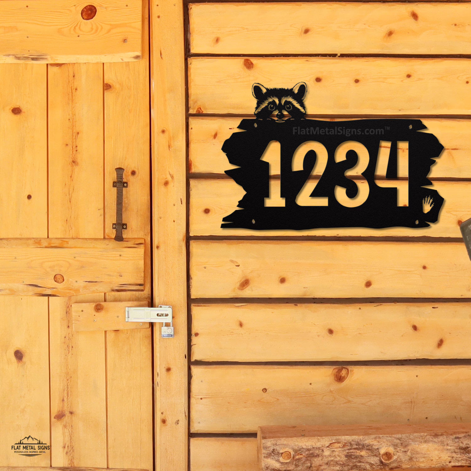 peeking raccoon address sign
