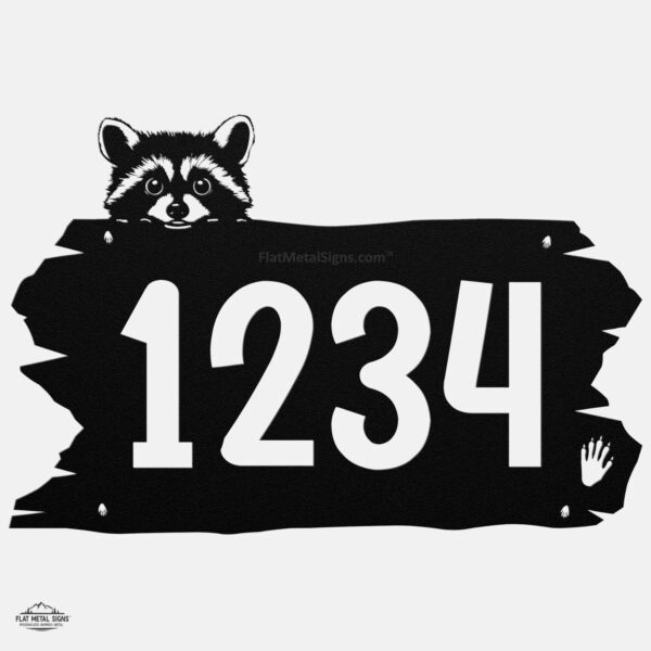 Custom raccoon silhouette address plaque in black steel