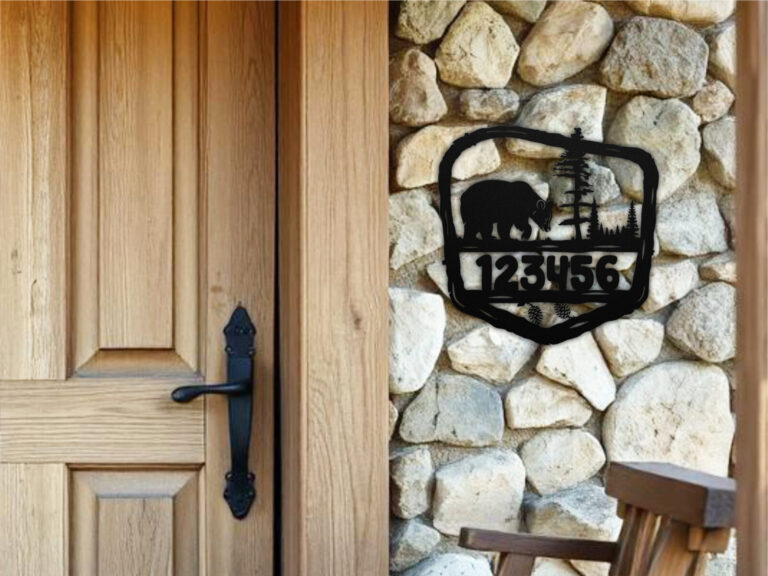 Bear park style metal address sign