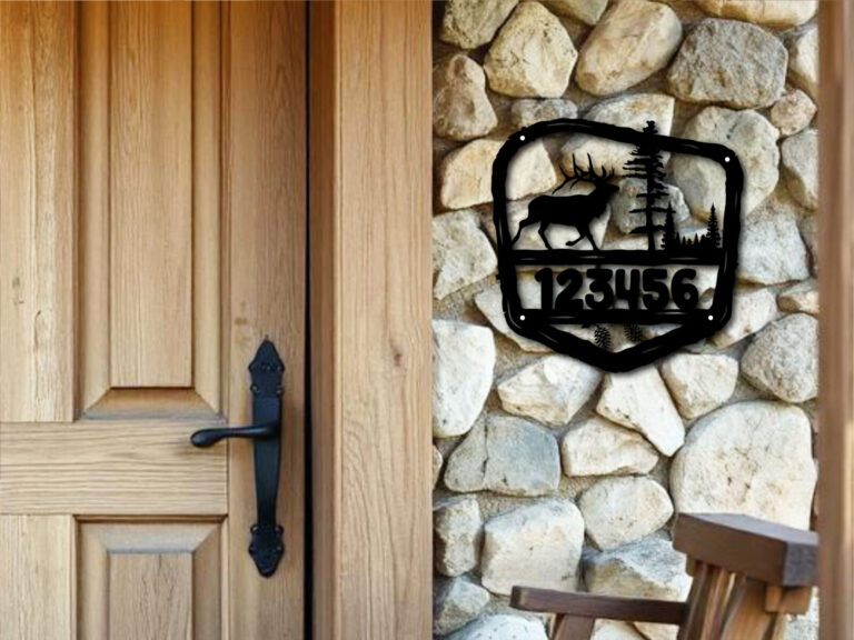 Elk house number sign made from powder-coated steel