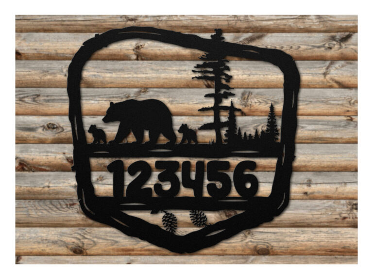 Mama bear park style metal address sign
