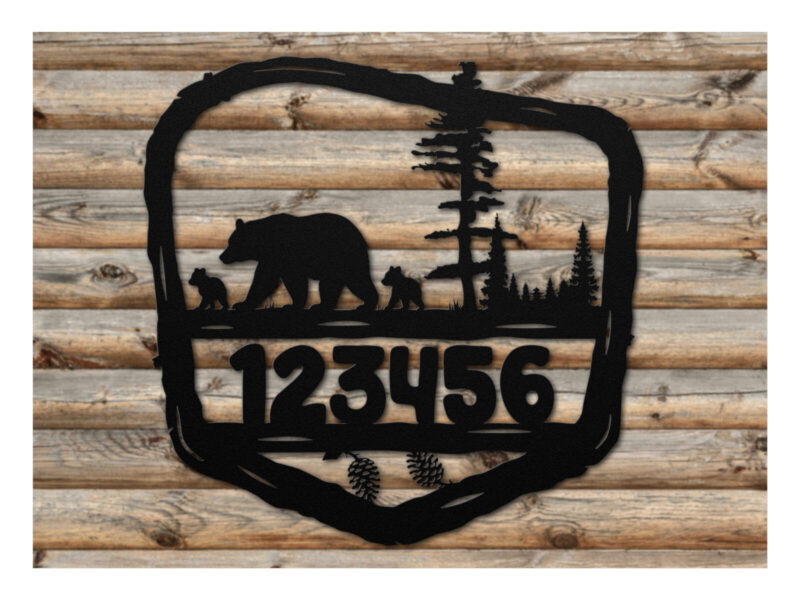Mama bear park style metal address sign
