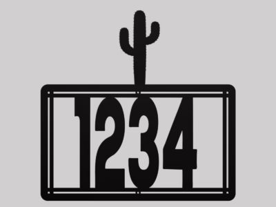 Personalized Metal House Number Sign with Cactus Accent mounted outdoors