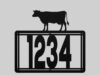Personalized Metal House Number Sign with Cow Accent mounted outdoors