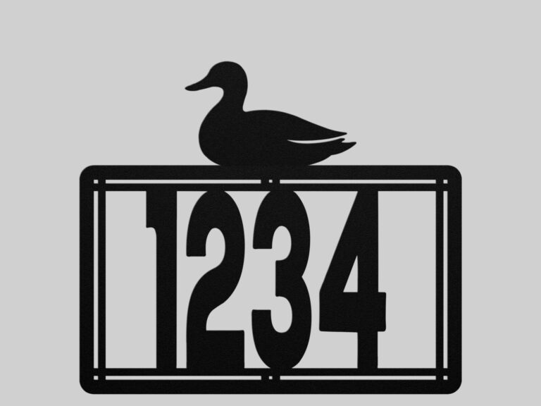 Personalized Metal House Number Sign with Duck Accent mounted outdoors