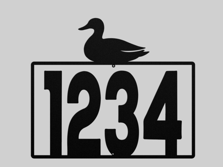 Personalized Metal House Number Sign with Duck Accent mounted outdoors