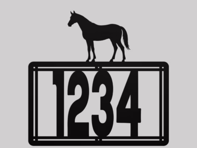 Personalized Metal House Number Sign with Horse Accent mounted outdoors