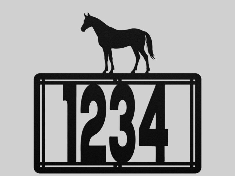 Personalized Metal House Number Sign with Horse Accent mounted outdoors
