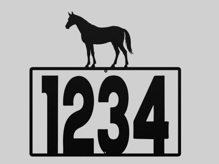 Personalized Metal House Number Sign with Horse Accent mounted outdoors
