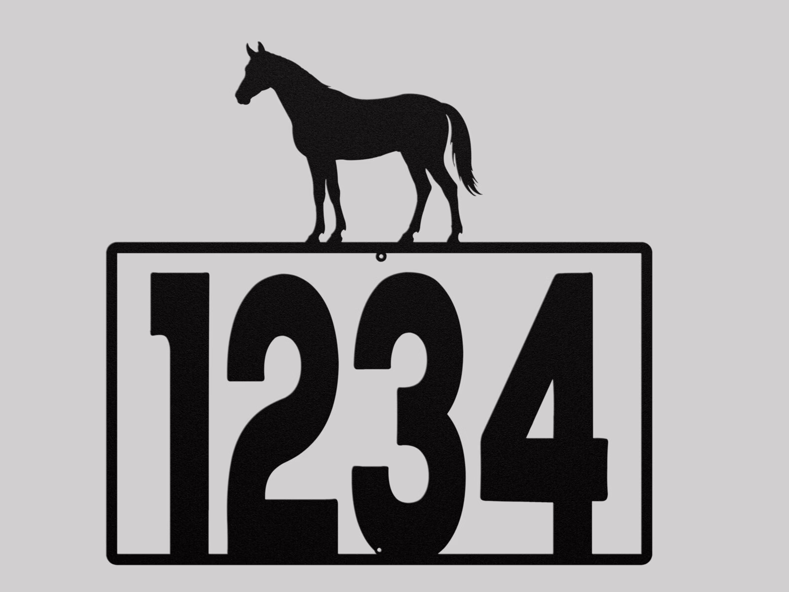 Personalized Metal House Number Sign with Horse Accent mounted outdoors