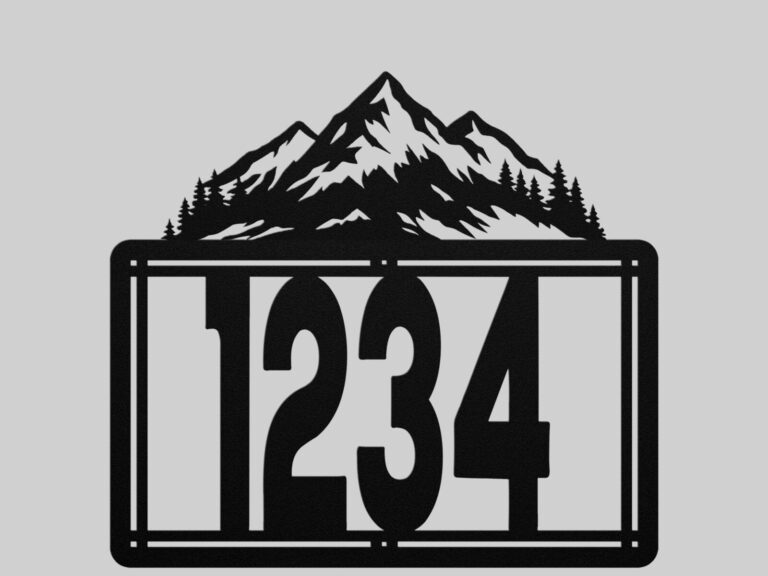 Personalized Metal House Number Sign Mountain Accent mounted outdoors