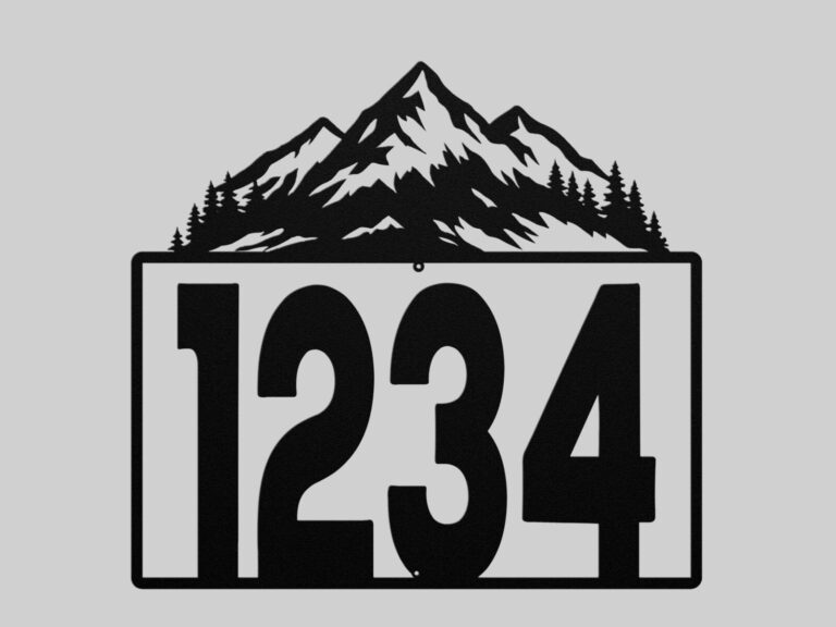 Personalized Metal House Number Sign Mountain Accent mounted outdoors