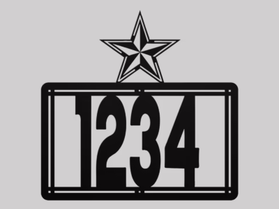 Personalized Metal House Number Sign with Star Accent mounted outdoors