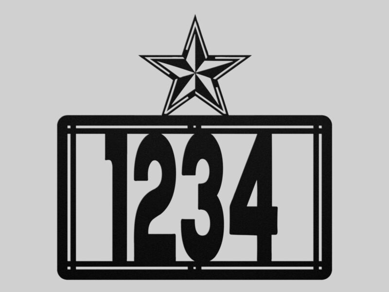Personalized Metal House Number Sign with Star Accent mounted outdoors